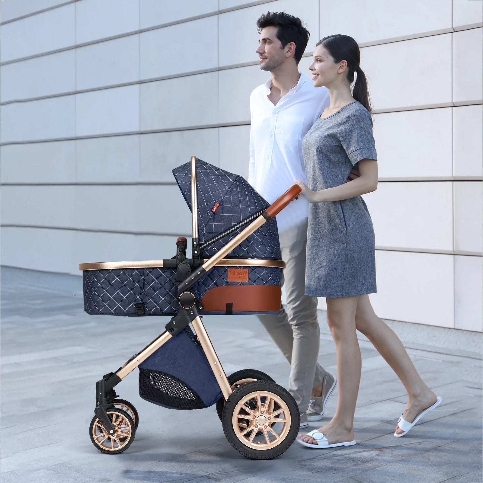 High Landscape Baby Stroller Folding Aluminum Newborn Pram,Unisex,Brown