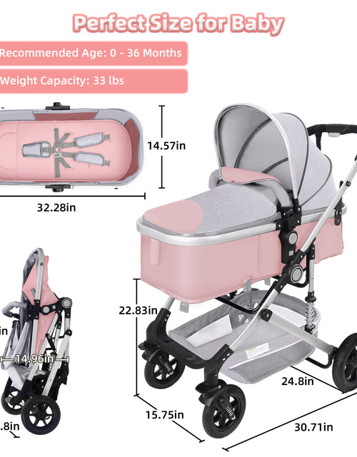 Load image into Gallery viewer, Baby Stroller, Foldable Baby Stroller Reversible Bassinet, Travel Stroller for Newborn Baby, Khaki
