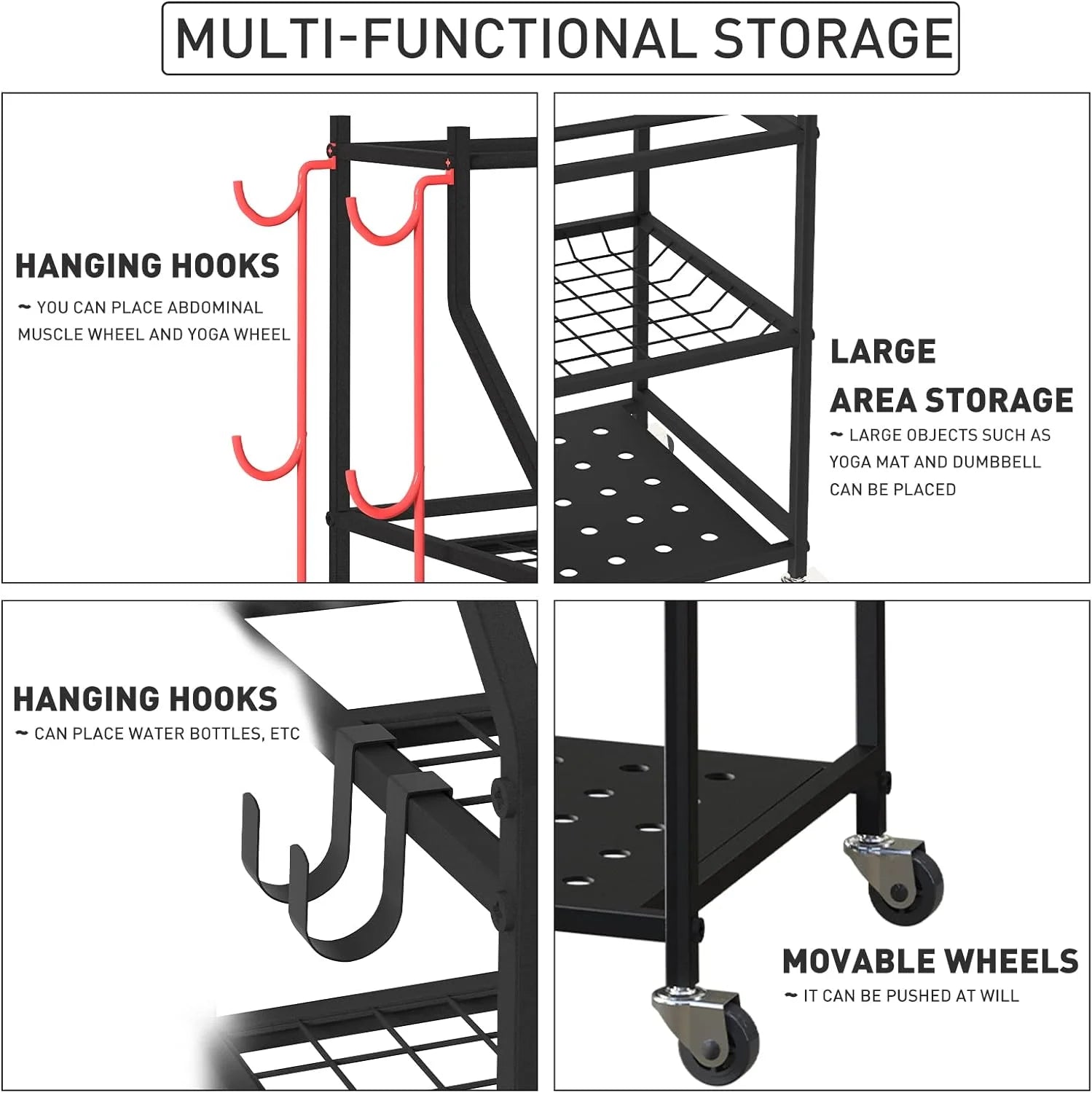 Dumbbells Rack Yoga Mat Storage Cart Multifunctional Removable Storage Rack for Kettlebells and Strength Training Fitness Equipment,Home Gym Organizer Storage for Home Exercise Equipment