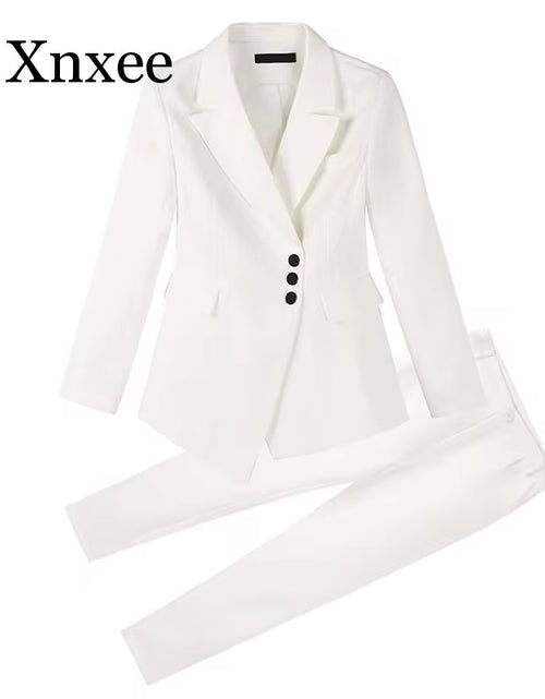 Load image into Gallery viewer, Autumn Elegant White Suit Blazers Women&#39;S Professional Casual Suit Two-Piece Suit Pant Suits Formal Office Lady Blazer Set Woman
